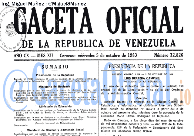 Gaceta Oficial 32826 del 5 Octubre 1983