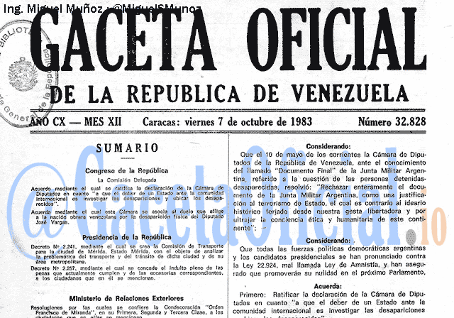 Gaceta Oficial 32828 del 7 Octubre 1983