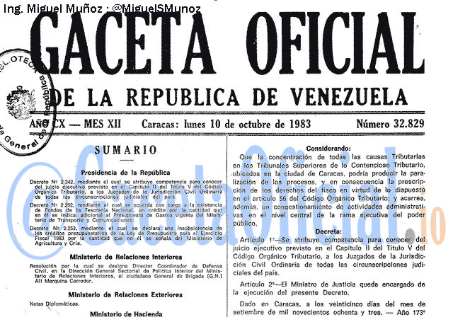 Gaceta Oficial 32829 del 10 Octubre 1983