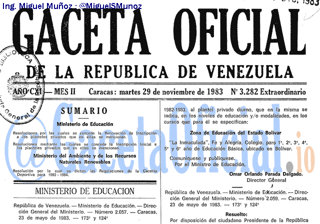 Gaceta Oficial 3282 del 29 Noviembre 1983