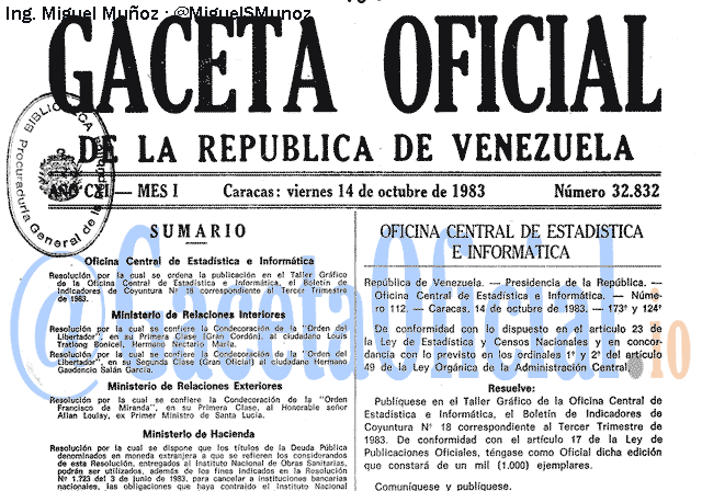 Gaceta Oficial 32832 del 14 Octubre 1983