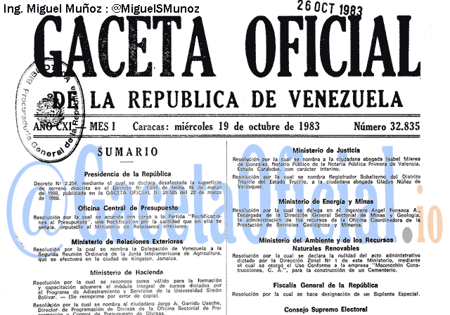 Gaceta Oficial 32835 del 19 Octubre 1983