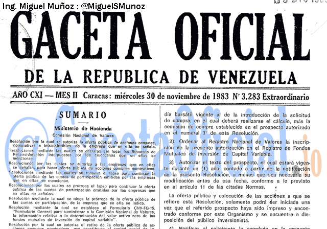 Gaceta Oficial 3283 del 30 Noviembre 1983