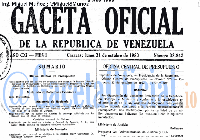 Gaceta Oficial 32842 del 31 Octubre 1983
