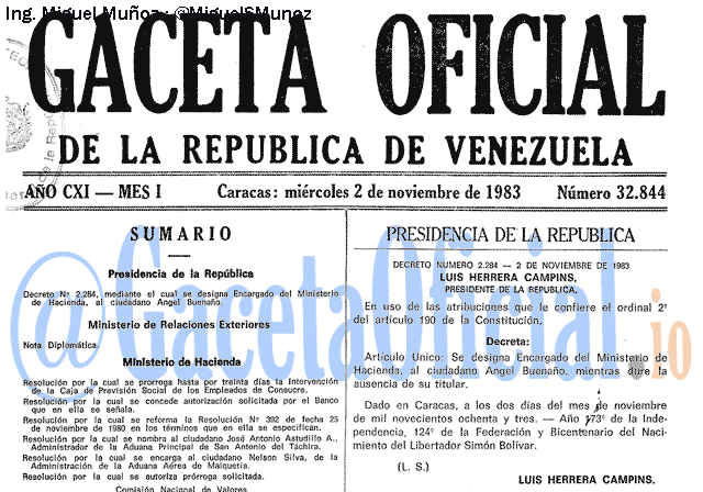 Gaceta Oficial 32844 del 2 Noviembre 1983