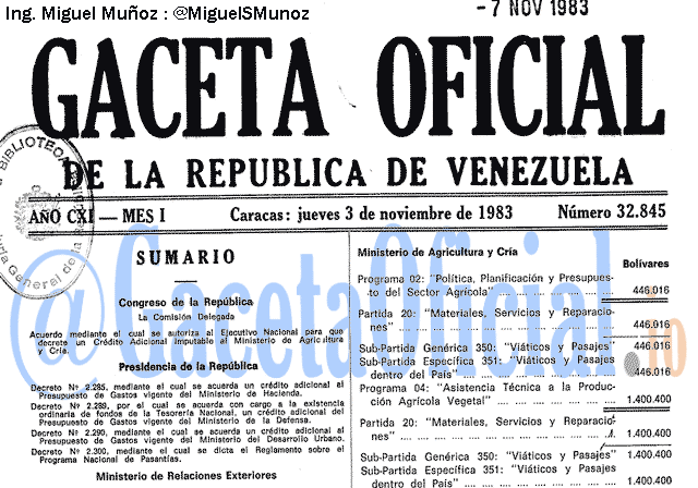 Gaceta Oficial 32845 del 3 Noviembre 1983