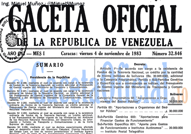 Gaceta Oficial 32846 del 4 Noviembre 1983