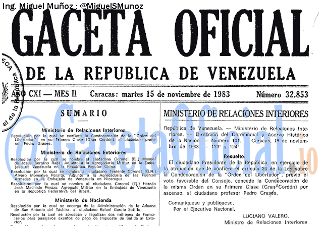 Gaceta Oficial 32853 del 15 Noviembre 1983