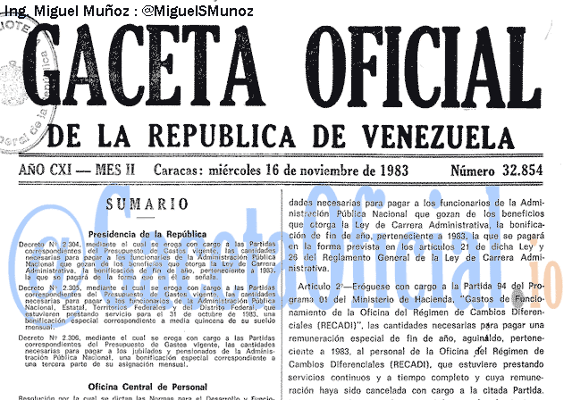 Gaceta Oficial 32854 del 16 Noviembre 1983
