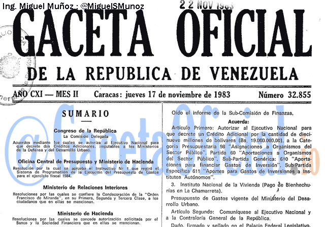 Gaceta Oficial 32855 del 17 Noviembre 1983
