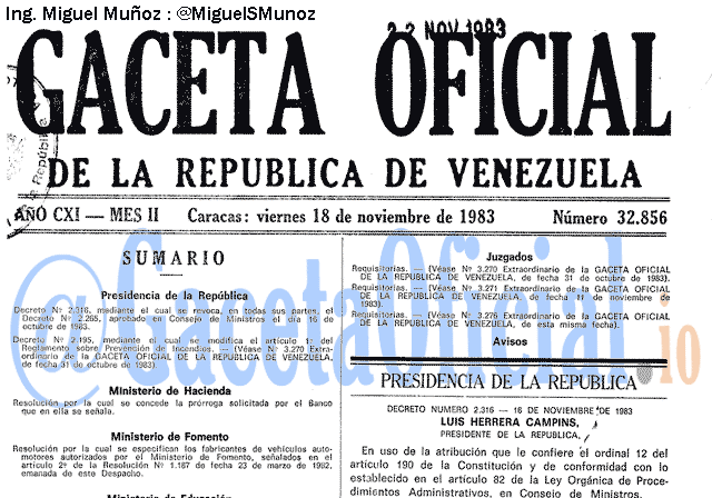 Gaceta Oficial 32856 del 18 Noviembre 1983