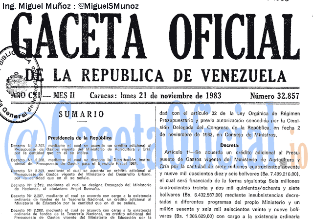 Gaceta Oficial 32857 del 21 Noviembre 1983