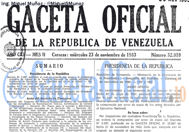 Gaceta Oficial 32859 del 23 Noviembre 1983