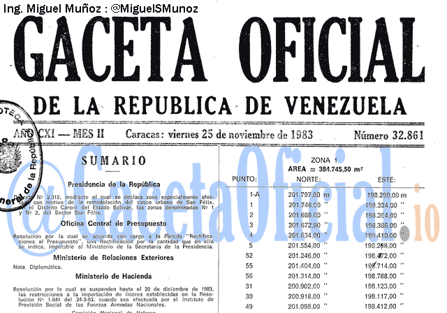 Gaceta Oficial 32861 del 25 Noviembre 1983