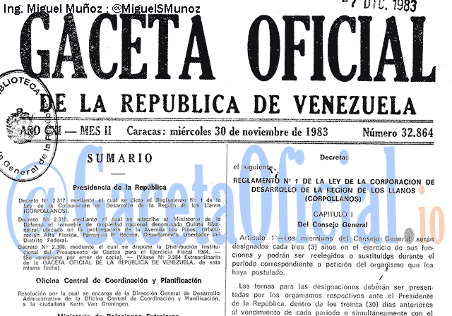 Gaceta Oficial 32864 del 30 Noviembre 1983