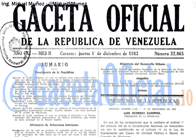 Gaceta Oficial 32865 del 1 Diciembre 1983