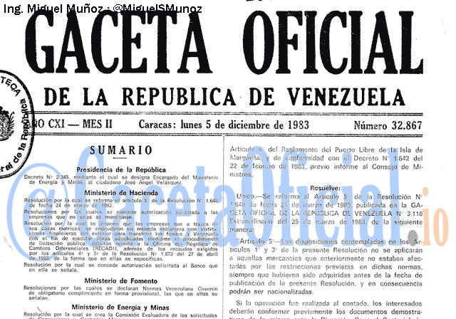 Gaceta Oficial 32867 del 5 Diciembre 1983