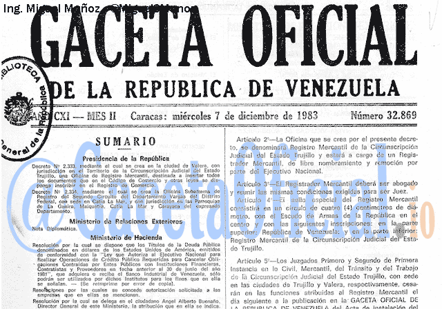 Gaceta Oficial 32869 del 7 Diciembre 1983