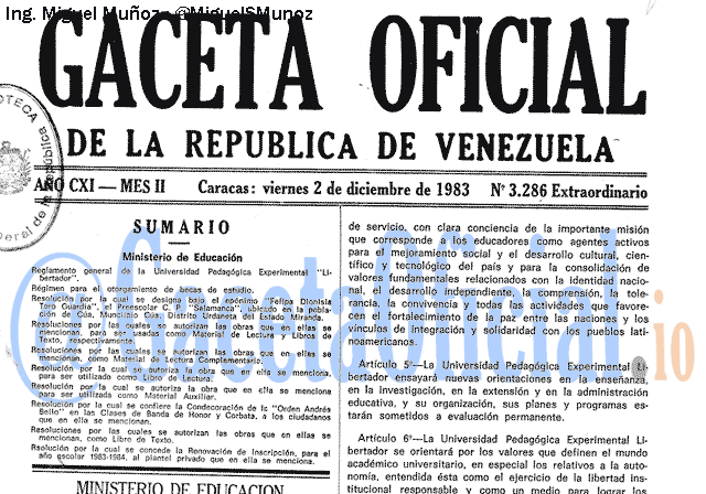 Gaceta Oficial 3286 del 2 Diciembre 1983