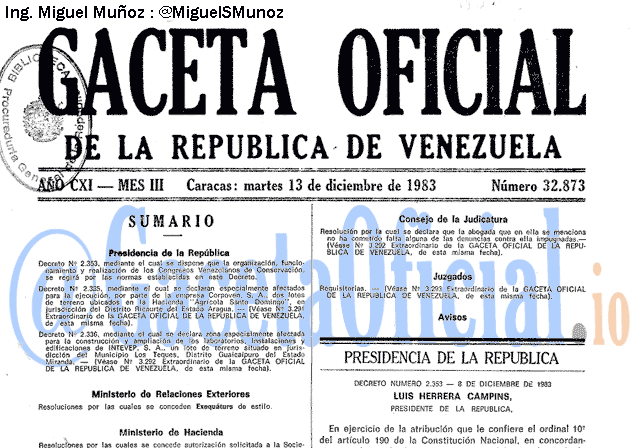 Gaceta Oficial 32873 del 13 Diciembre 1983