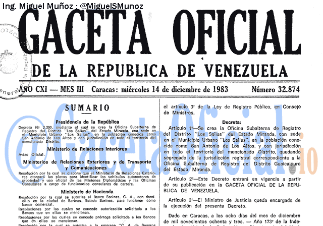 Gaceta Oficial 32874 del 14 Diciembre 1983
