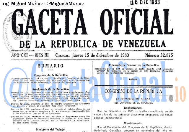 Gaceta Oficial 32875 del 15 Diciembre 1983