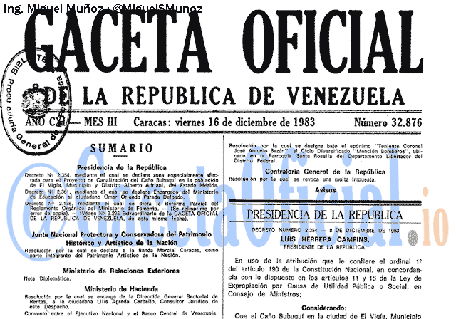 Banda Marcial Caracas, Gaceta 32876, Gaceta Oficial 32876 del 16 Diciembre 1983