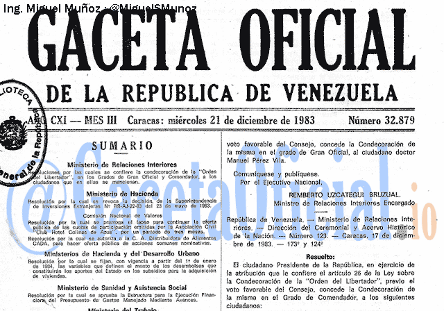 Gaceta Oficial 32879 del 21 Diciembre 1983