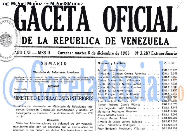 Gaceta Oficial 3287 del 6 Diciembre 1983