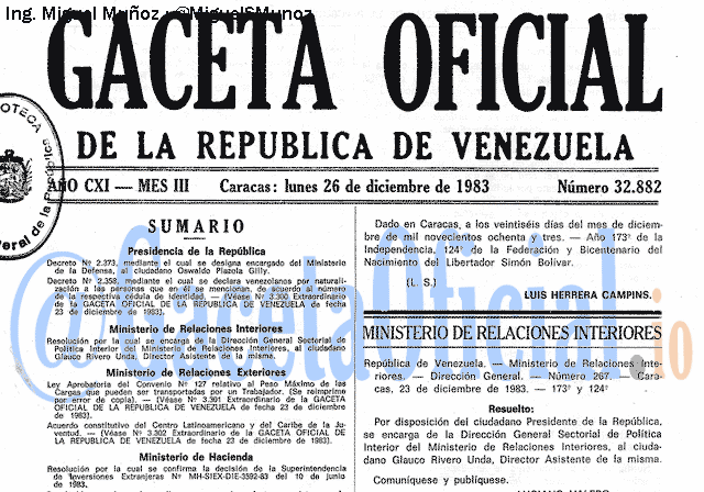 Gaceta Oficial 32882 del 26 Diciembre 1983