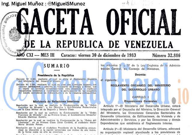 Gaceta Oficial 32886 del 30 Diciembre 1983