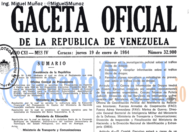 Gaceta Oficial 32900 del 19 Enero 1984