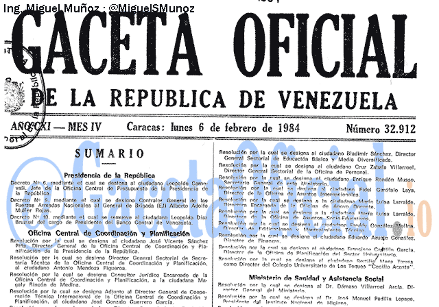 Gaceta Oficial 32912 del 6 Febrero 1984