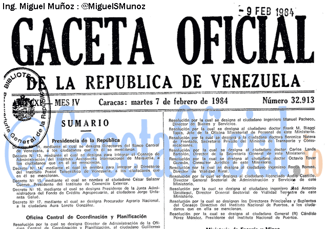 Gaceta Oficial 32913 del 7 Febrero 1984