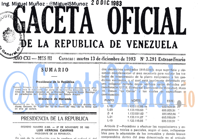 Gaceta Oficial 3291 del 13 Diciembre 1983