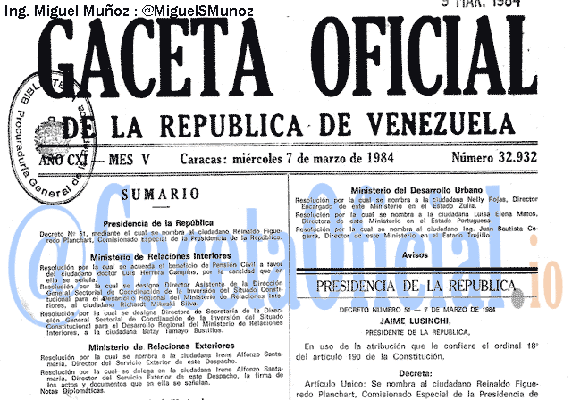 Gaceta Oficial 32932 del 7 Marzo 1984
