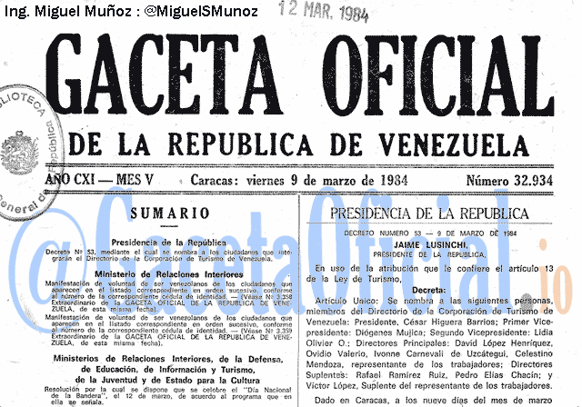 Gaceta Oficial 32934 del 9 Marzo 1984