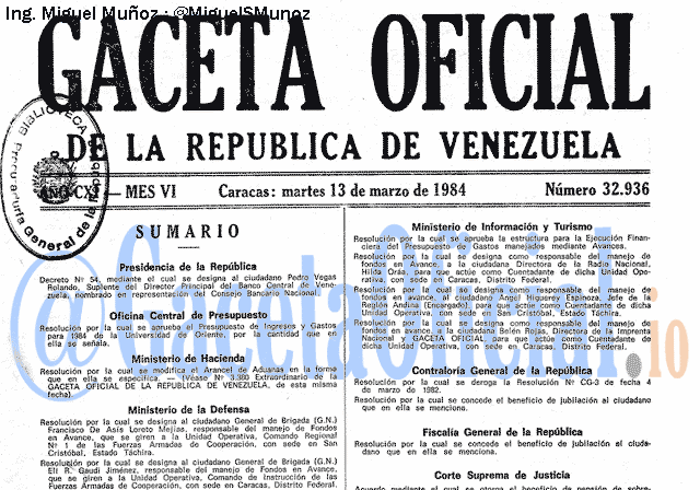 Gaceta Oficial 32936 del 13 Marzo 1984