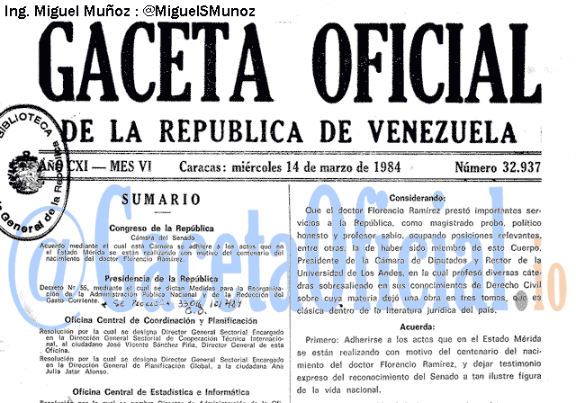 Gaceta Oficial 32937 del 14 Marzo 1984