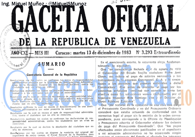 Gaceta Oficial 3293 del 13 Diciembre 1983
