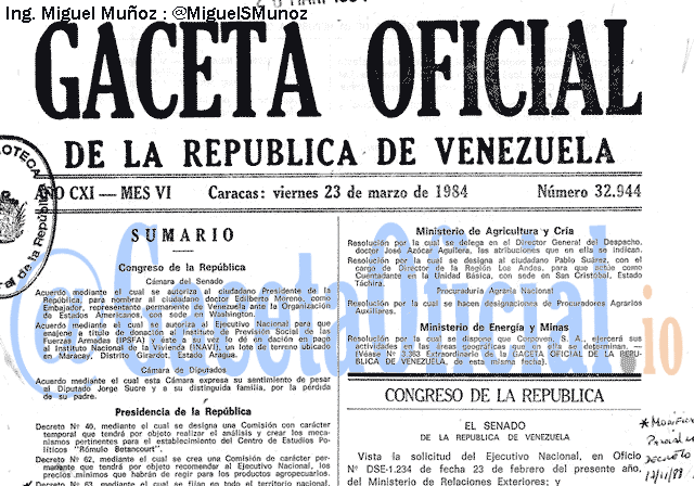 Gaceta Oficial 32944 del 23 Marzo 1984