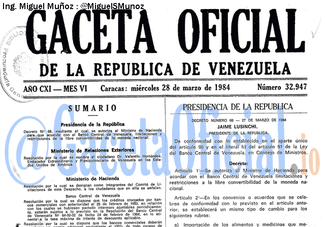 Gaceta Oficial 32947 del 28 Marzo 1984