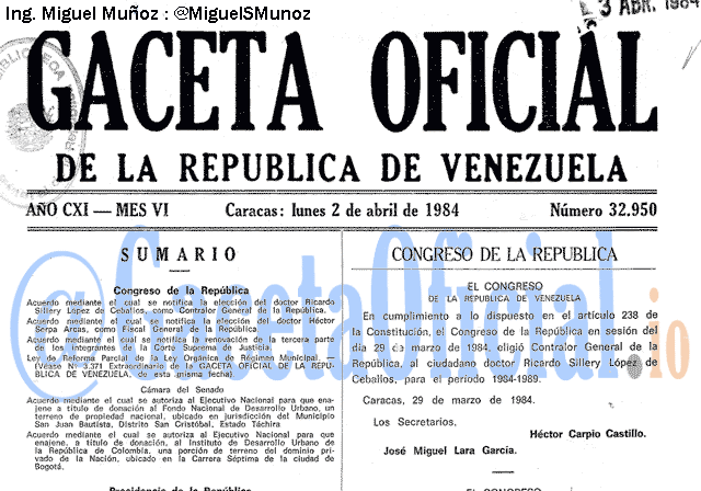 Gaceta Oficial 32950 del 2 Abril 1984