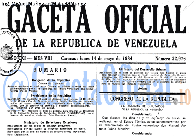 Gaceta Oficial 32976 del 14 Mayo 1984