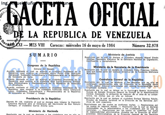 Gaceta Oficial 32978 del 16 Mayo 1984