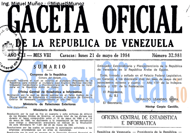 Gaceta Oficial 32981 del 21 Mayo 1984