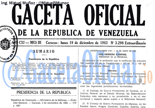 Gaceta Oficial 3298 del 19 Diciembre 1983