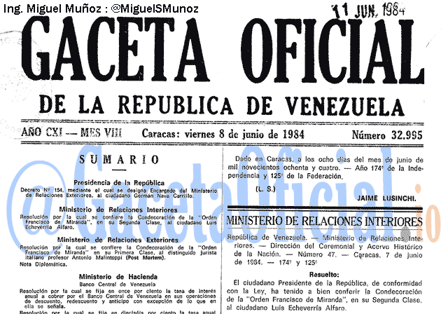 Gaceta Oficial 32995 del 8 Junio 1984