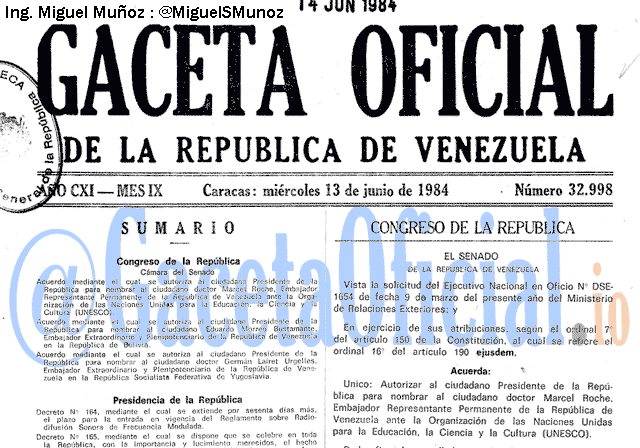 Gaceta Oficial 32998 del 13 Junio 1984