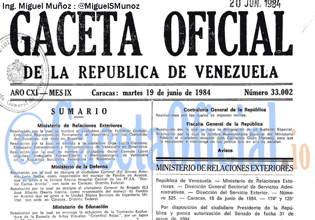 Gaceta Oficial 33002 del 19 Junio 1984